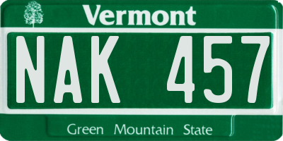 VT license plate NAK457