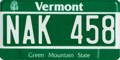 VT license plate NAK458