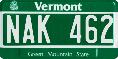 VT license plate NAK462
