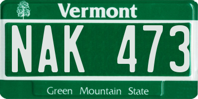 VT license plate NAK473