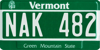 VT license plate NAK482