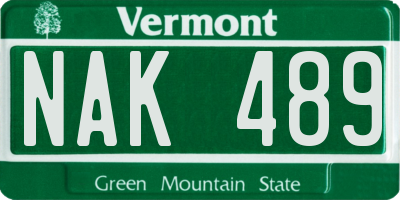 VT license plate NAK489