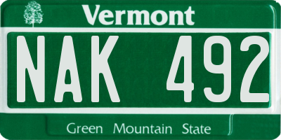 VT license plate NAK492