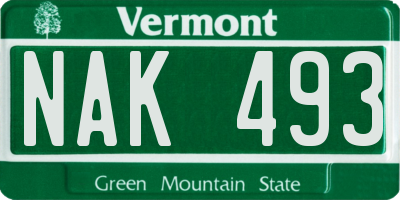 VT license plate NAK493