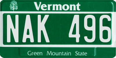 VT license plate NAK496