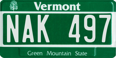 VT license plate NAK497