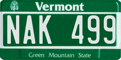 VT license plate NAK499