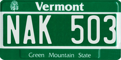 VT license plate NAK503