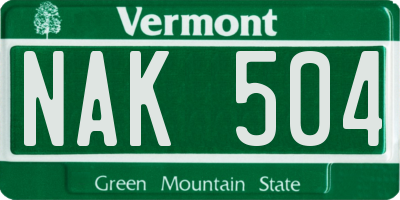 VT license plate NAK504