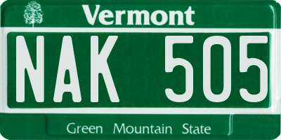 VT license plate NAK505