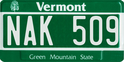 VT license plate NAK509