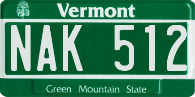 VT license plate NAK512