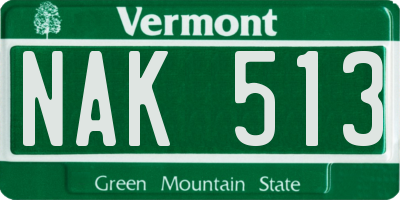 VT license plate NAK513