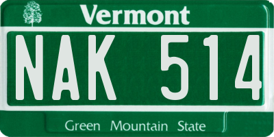 VT license plate NAK514
