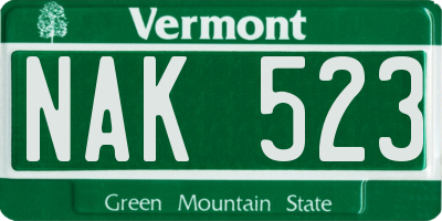 VT license plate NAK523