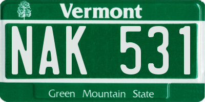 VT license plate NAK531