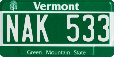 VT license plate NAK533