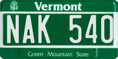 VT license plate NAK540