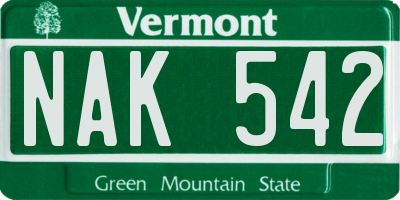VT license plate NAK542