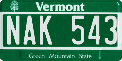 VT license plate NAK543