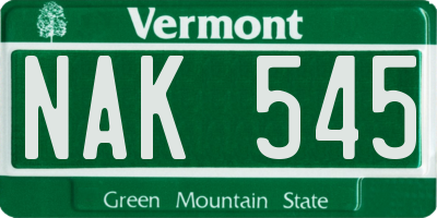 VT license plate NAK545