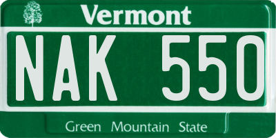VT license plate NAK550