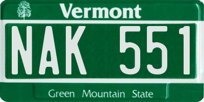 VT license plate NAK551