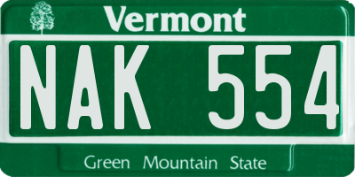 VT license plate NAK554