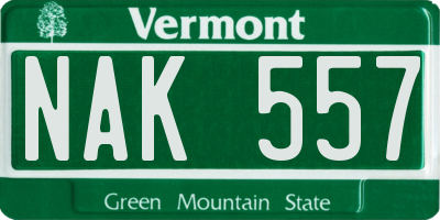 VT license plate NAK557