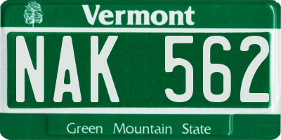 VT license plate NAK562