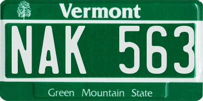 VT license plate NAK563