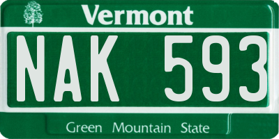VT license plate NAK593