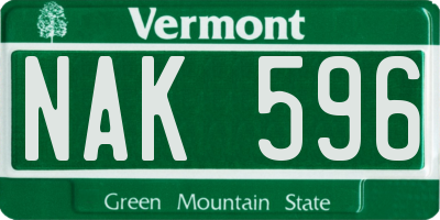 VT license plate NAK596