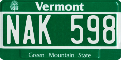 VT license plate NAK598