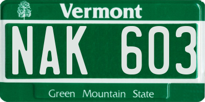 VT license plate NAK603