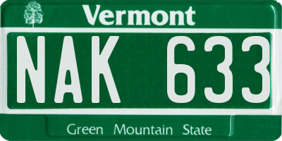 VT license plate NAK633