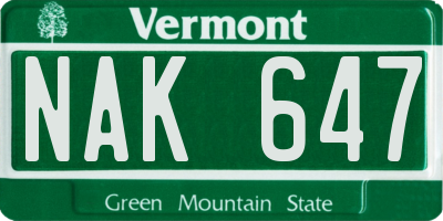 VT license plate NAK647