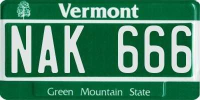 VT license plate NAK666