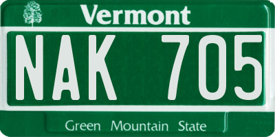 VT license plate NAK705