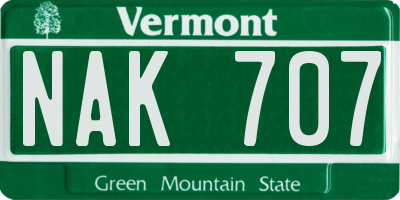 VT license plate NAK707
