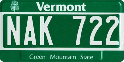 VT license plate NAK722