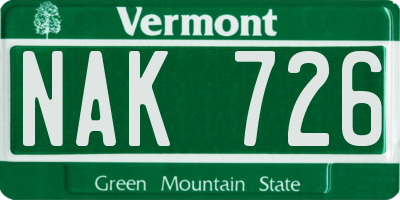 VT license plate NAK726