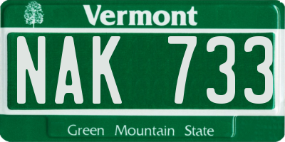 VT license plate NAK733