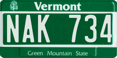 VT license plate NAK734