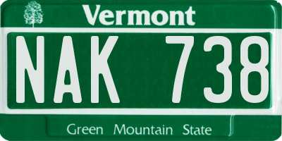 VT license plate NAK738