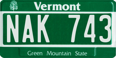 VT license plate NAK743