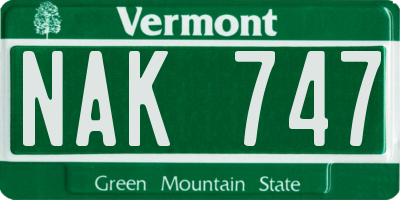 VT license plate NAK747