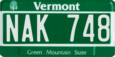 VT license plate NAK748