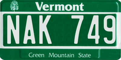 VT license plate NAK749
