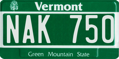 VT license plate NAK750